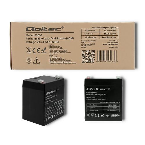 Qoltec Akumulator AGM  | 12V | 4.5Ah | max 67.5A na Arena.pl
