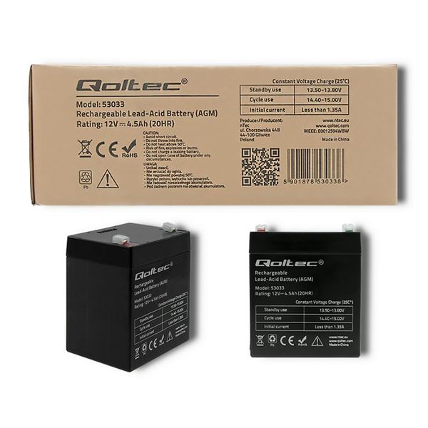 Qoltec Akumulator AGM  | 12V | 4.5Ah | max 67.5A zdjęcie 5