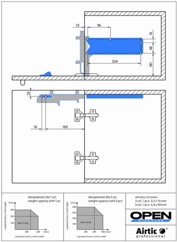 Podnośnik do klap barków Airtic Open, Obustronny, Cichy domyk, Standard, Szary na Arena.pl