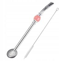 Yerba Mate Bombilla z Różowym Kamieniem 21cm + Czyścik
