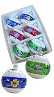 BOMBKI CHOINKOWE SZKLANE, RĘCZNIE MALOWANE ,STYL PRL 8 cm. komplet 6 sztuk