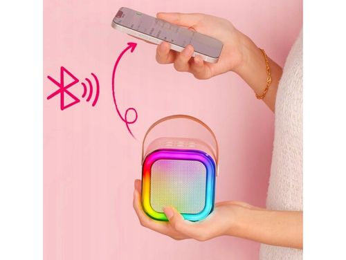 Mikrofon głośnik bezprzewodowy zestaw karaoke bluetooth 2 mikrofony różowy na Arena.pl