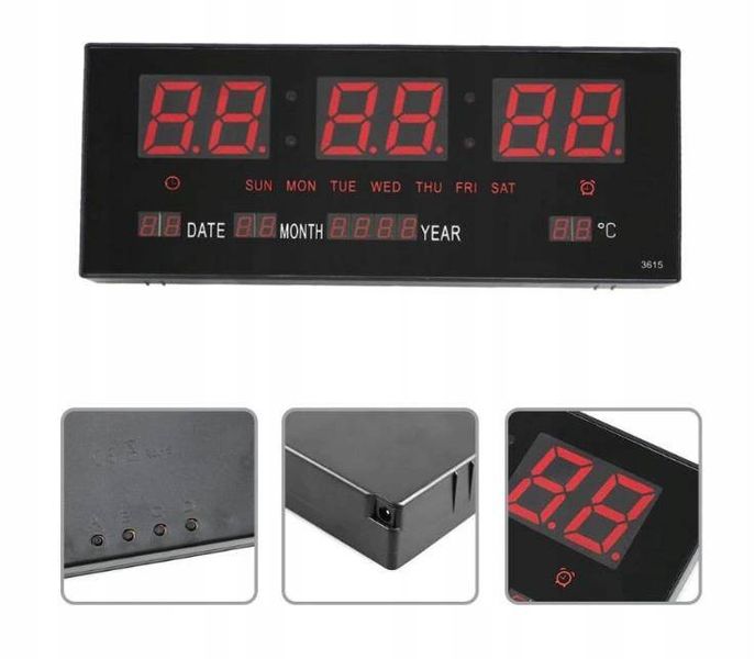 DUŻY ZEGAR CYFROWY LED 36X15 DATA TERMOMETR ALARM zdjęcie 2