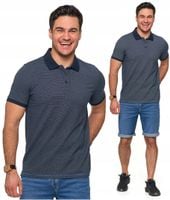 Koszulka Polo Męska Bawełniana Polówka Modna Granatowa Żakardowa MORAJ M