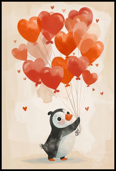 Plakat 68x101cm Pingwinek z Balonami zdjęcie 2