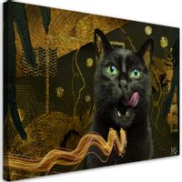 Obraz na płótnie, Czarny kot Złota abstrakcja 90x60 90x60