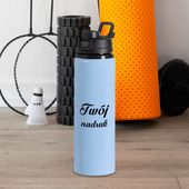 Błękitna metalowa butelka 750 ml z uchwytem - z Twoim nadrukiem