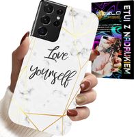 ETUI DO SAMSUNG GALAXY S21 Ultra - BIAŁY MARMUREK W ZŁOTE RAMKI LOVE YOU