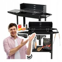 GRILL WĘGLOWY Z PÓŁKĄ RUSZT 48 X 26.5 CM Ogrodowy solidny przenośny