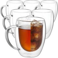 6x SZKLANKI TERMICZNE PODWÓJNE DO CIEPŁYCH I ZIMNYCH NAPOJÓW 350ml z UCHEM