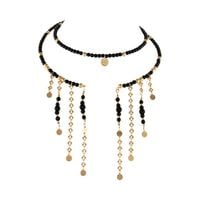 Elastyczny choker z onyksów i złotych kulek