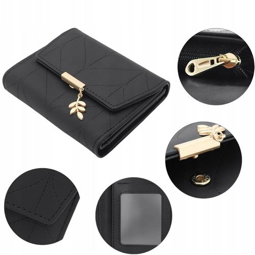 PORTFEL Damski CZARNY Mały Elegancki na Monety Karty Gotówkę Zdjęcie na Arena.pl