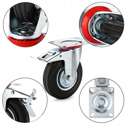4x Kółka Obrotowe z Hamulcem Skrętne 125mm 400kg Gumowe Zestaw Do na Arena.pl