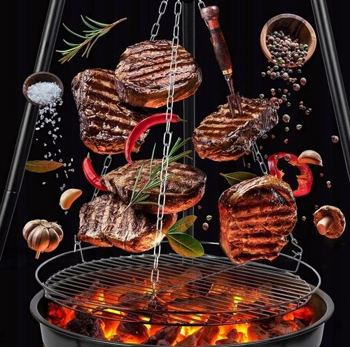 Grill Ogrodowy Wiszący Trójnóg Węglowy Palenisko Ruszt 55 cm BBQ Regulowany na Arena.pl