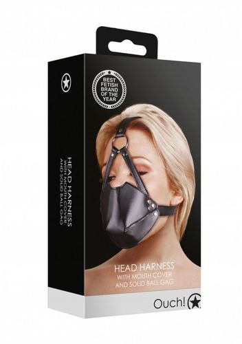 head harness with mouth cover and solid ball gag   black na Arena.pl