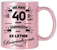 KUBEK RÓŻOWY METALIK PREMIUM PREZENT NA 40 URODZINY ORYGINALNY UPOMINEK