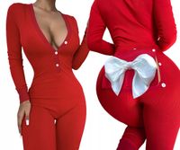 PIŻAMA Damska Z KLAPKĄ NA PUPIE Prezent KOKARDA Czerwona L