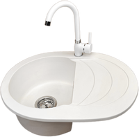 Zlewozmywak jednokomorowy z ociekaczem VIGOR biały z prawym ociekaczem + bateria NOON