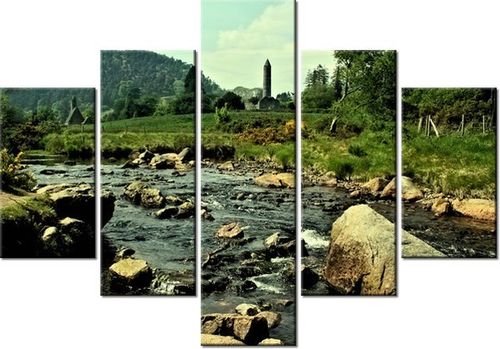 70 100CM OBRAZ 5 ELEM STRUMIEŃ DOLINIE GLENDALOUGH DRUK PŁÓTNO na Arena.pl