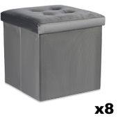 Pufa składana L z guzikami - 38x38x38cm aksamit szara x 8