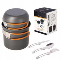 Menażka Turystyczna Stalowa Harcerska Garnek z Pokrywką Sztućce NILS