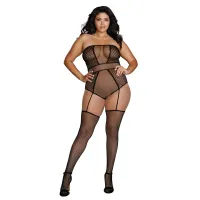 dreamgirl bodystocking plus size z geometrycznym wzorem i podwiązkami
