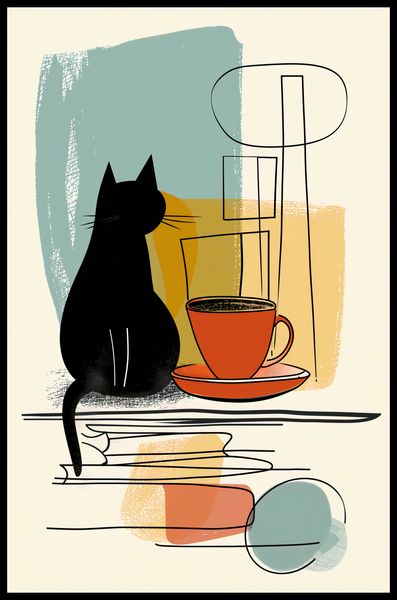 Plakat 53x81cm Kot i Kawa zdjęcie 2