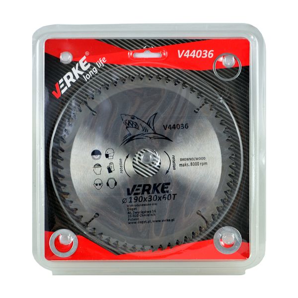 PIŁA TARCZA WIDIOWA DO CIĘCIA DREWNA 190x30 60 ZĘBÓW VERKE V44036 zdjęcie 3