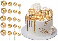 DEKORACJE TOPPER NA TORT ZŁOTE PIKU KULKI KULA URODZINY KOMUNIA 20szt