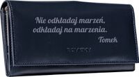 Portfel damski skórzany z GRAWEREM twój napis prezent dla siostry koleżanki