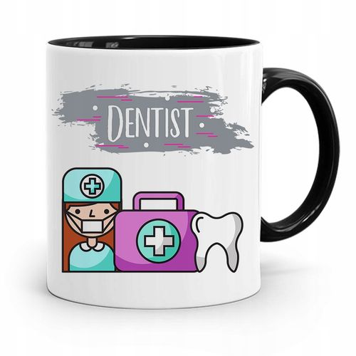 Kubek Czarny Prezent Dentysty Stomatologa Dentist Z Nadrukiem Ze Zdjęciem na Arena.pl