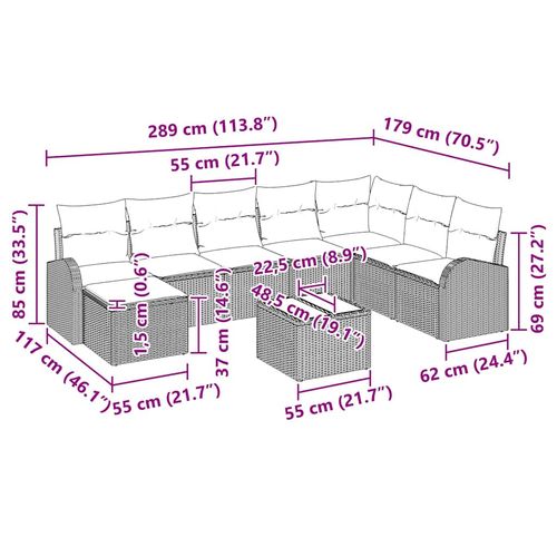 Zestaw Sof na Ogród z poduszką 9 pcs Beżowy Polirattan na Arena.pl