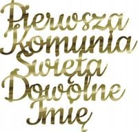 ZŁOTY Topper na Tort Pierwsza Komunia Święta PLEXI