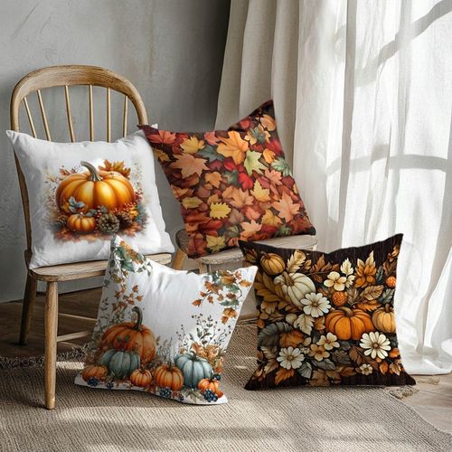 POSZEWKI JESIENNE KOMPLET 4 SZT POSZEWKI NA PODUSZKE POSZEWKI DEKORACYJNE na Arena.pl