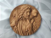 Płaskorzeźba obraz prezent na Komunie świętą Jezus z Barankiem Pasterz 25cm