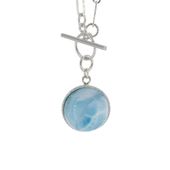 Naszyjnik na łańcuszku młotkowanym - wisiorek larimar okrągły 18mm w srebrze