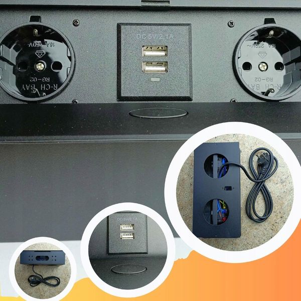 GNIAZDO CHOWANE W BLAT NABLATOWE + 2 USB CZARNE zdjęcie 14