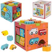 LT330 DREWNIANA KOSTKA SENSORYCZNA SORTER KLOCKÓW SUWAKI