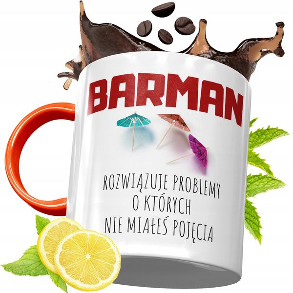 Kubek Pomarańczowy Dla Barmana Prezent Z Nadrukiem Ze Zdjęciem zdjęcie 1