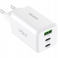 2 x SZYBKA Ładowarka sieciowa zasilacz YENKEE GaN VOLT 2x USB-C +USB 65W 3A
