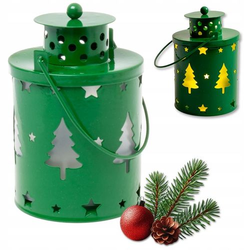 Lampion adwentowy na roraty dla dzieci metalowy zielony choinki LED 12,5 cm na Arena.pl