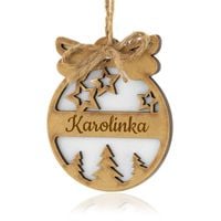 BOMBKA na CHOINKĘ ZAWIESZKA DREWNIANA + IMIĘ Ozdoba na choinkę z imieniem