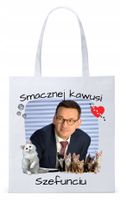 Mateusz Morawiecki Pis Torba Eco Biała Shopper Z Nadrukiem Ze Zdjęciem