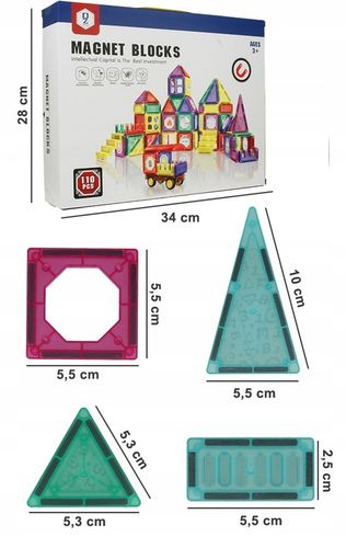 DUŻE Klocki Magnetyczne 3D Panele Konstrukcyjne Edukacyjne 110 el. Dom Auto na Arena.pl