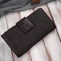 duży portfel damski ciemnobrązowy handmade