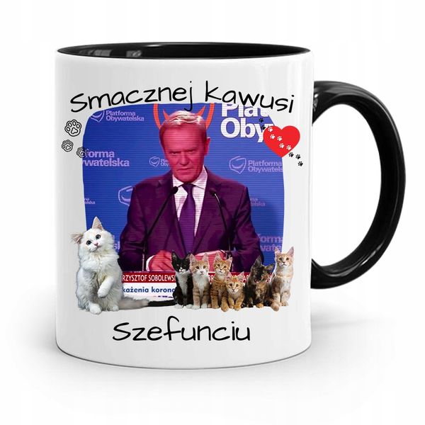 Kubek Czarny Donald Tusk Po Platforma Prezent Z Nadrukiem Ze Zdjęciem zdjęcie 1