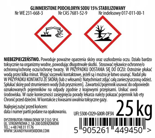 PODCHLORYN SODU STABILIZOWANY 15% CHLOR W PŁYNIE DO BASENU STUDNI 25kg na Arena.pl