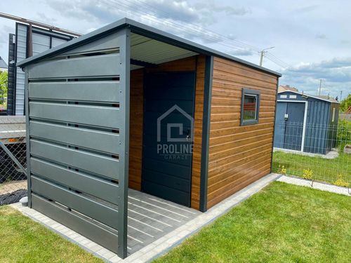 Schowek Domek Ogrodowy 3x2m + wiata 1,5m Drzwi okno dach spad w tył PLG135 na Arena.pl