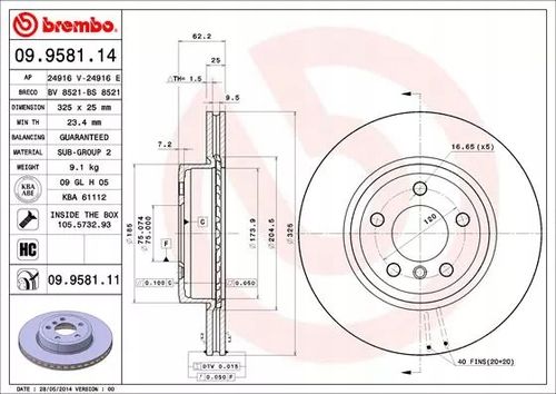 TARCZA HAM PRZOD 325X25 V BREMBO na Arena.pl