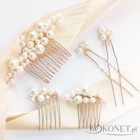 Zestaw ozdób ślubnych z perełkami różowe złoto KOKONET 4-0097